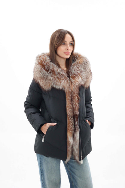 Genuine Silver Fox Fur Down Insulated Parka