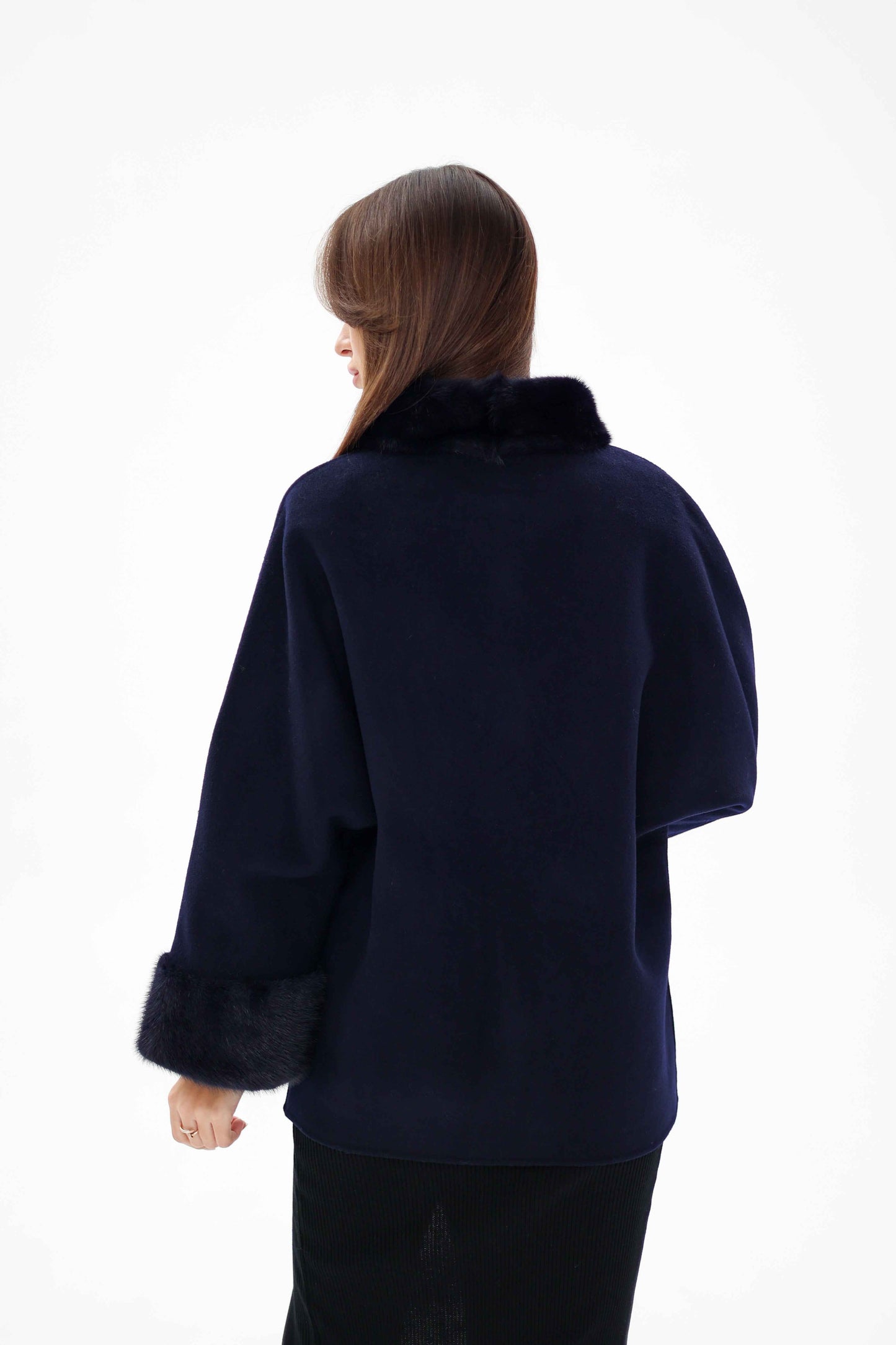 Genuine Mink Fur Virgin Wool Coat