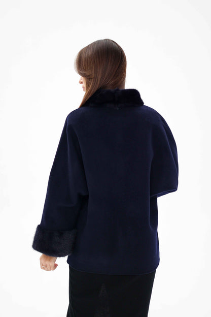 Genuine Mink Fur Virgin Wool Coat