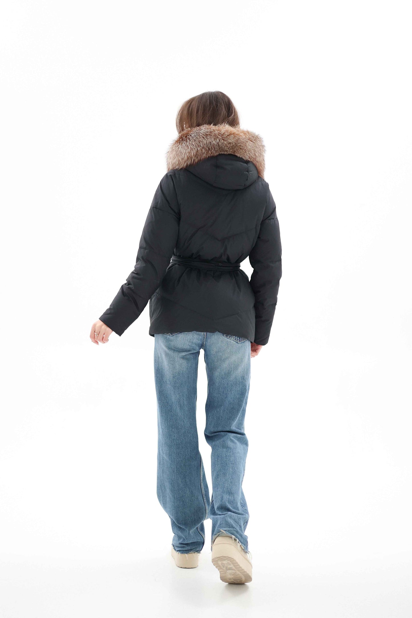 Genuine Silver Fox Fur Down Insulated Parka