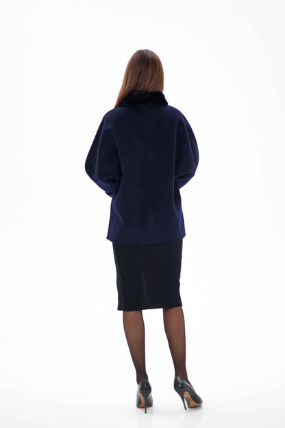 Genuine Mink Fur Virgin Wool Coat