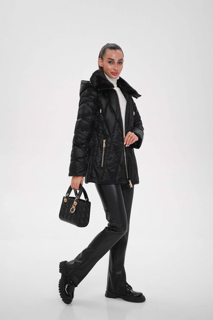 Genuine Mink Fur Trim Down Coat