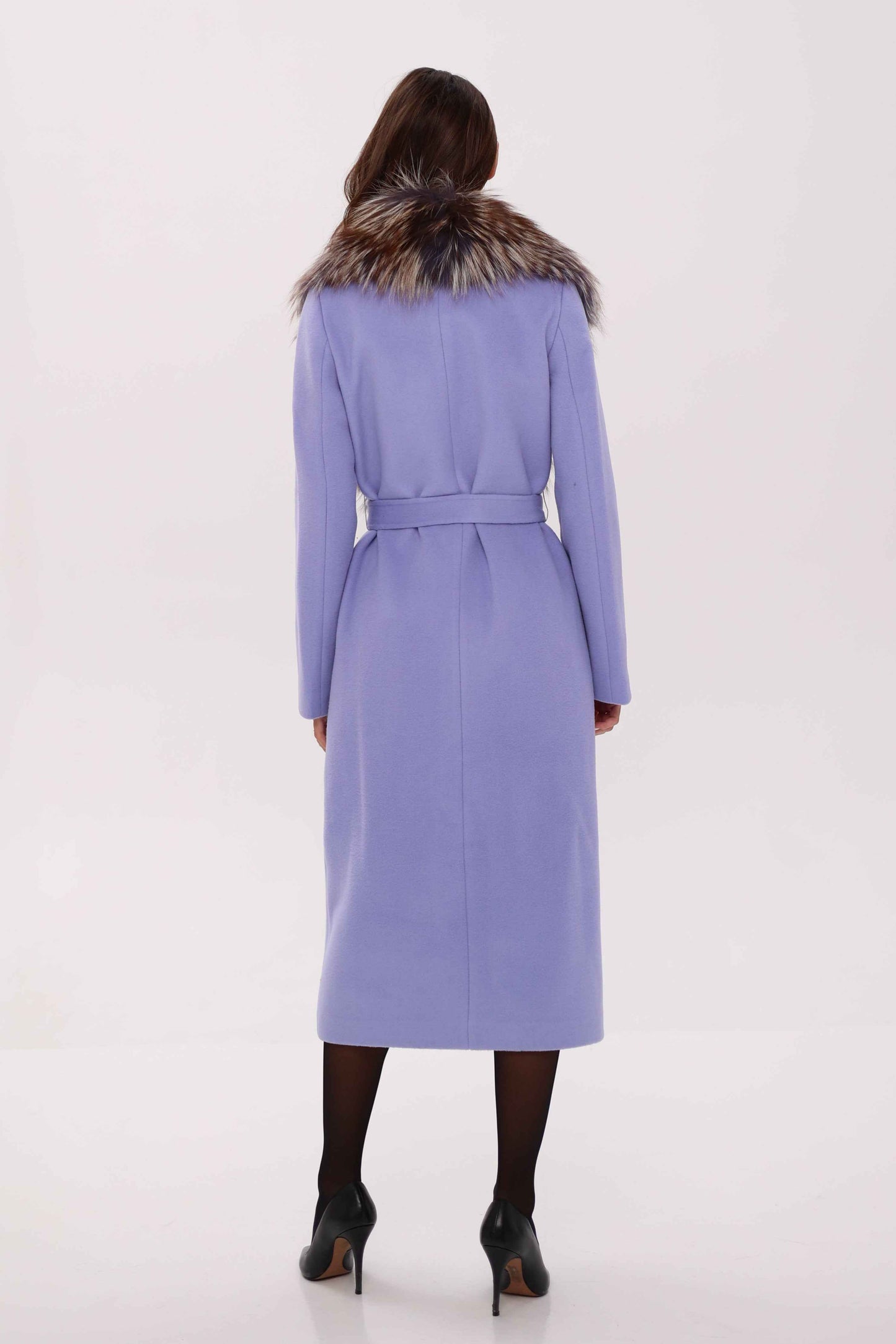 Genuine Silver Fox Virgin Wool Wrap Coat in Lavender