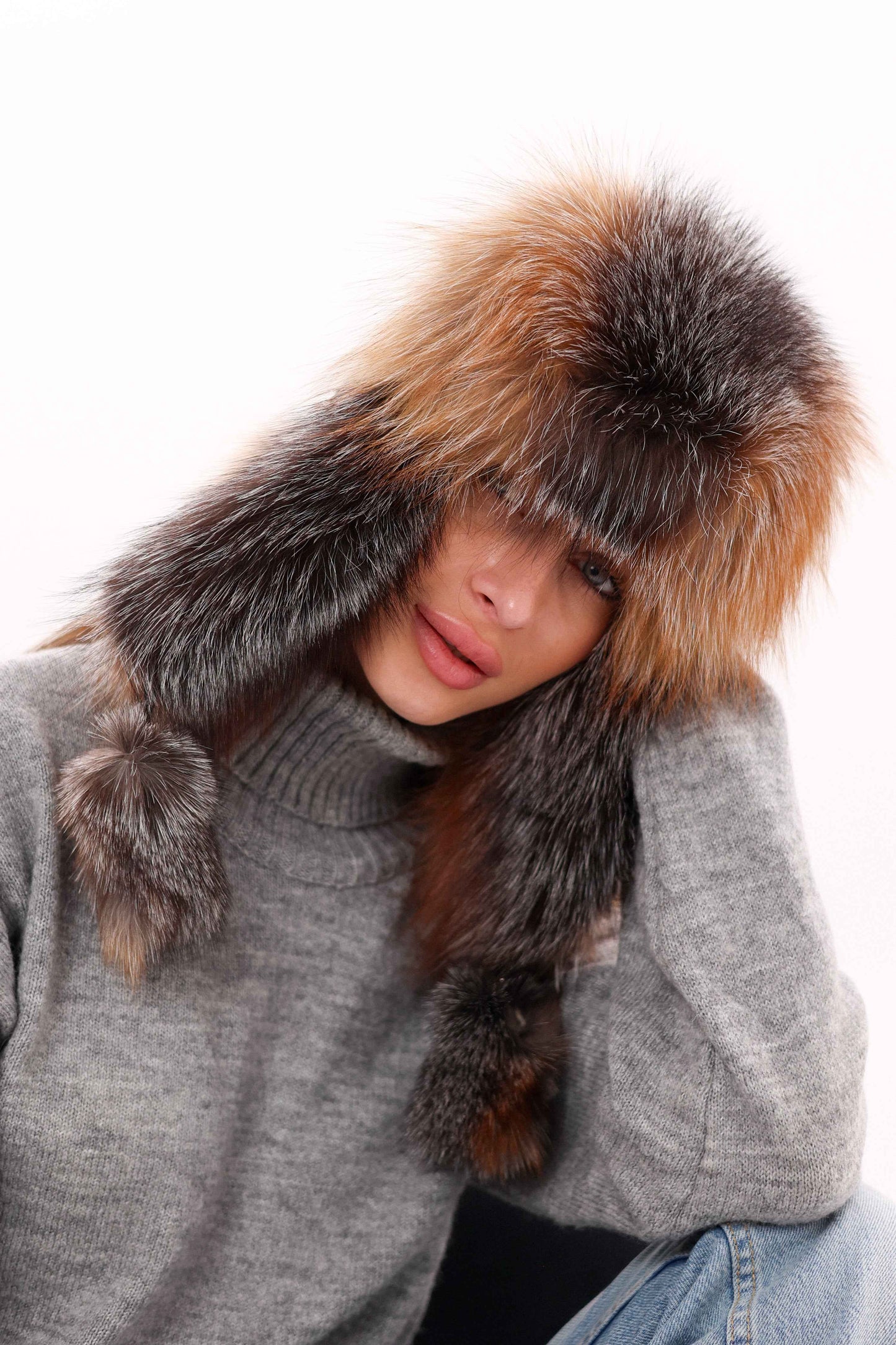 Genuine Silver Fox Fur Genuine Leather Hat