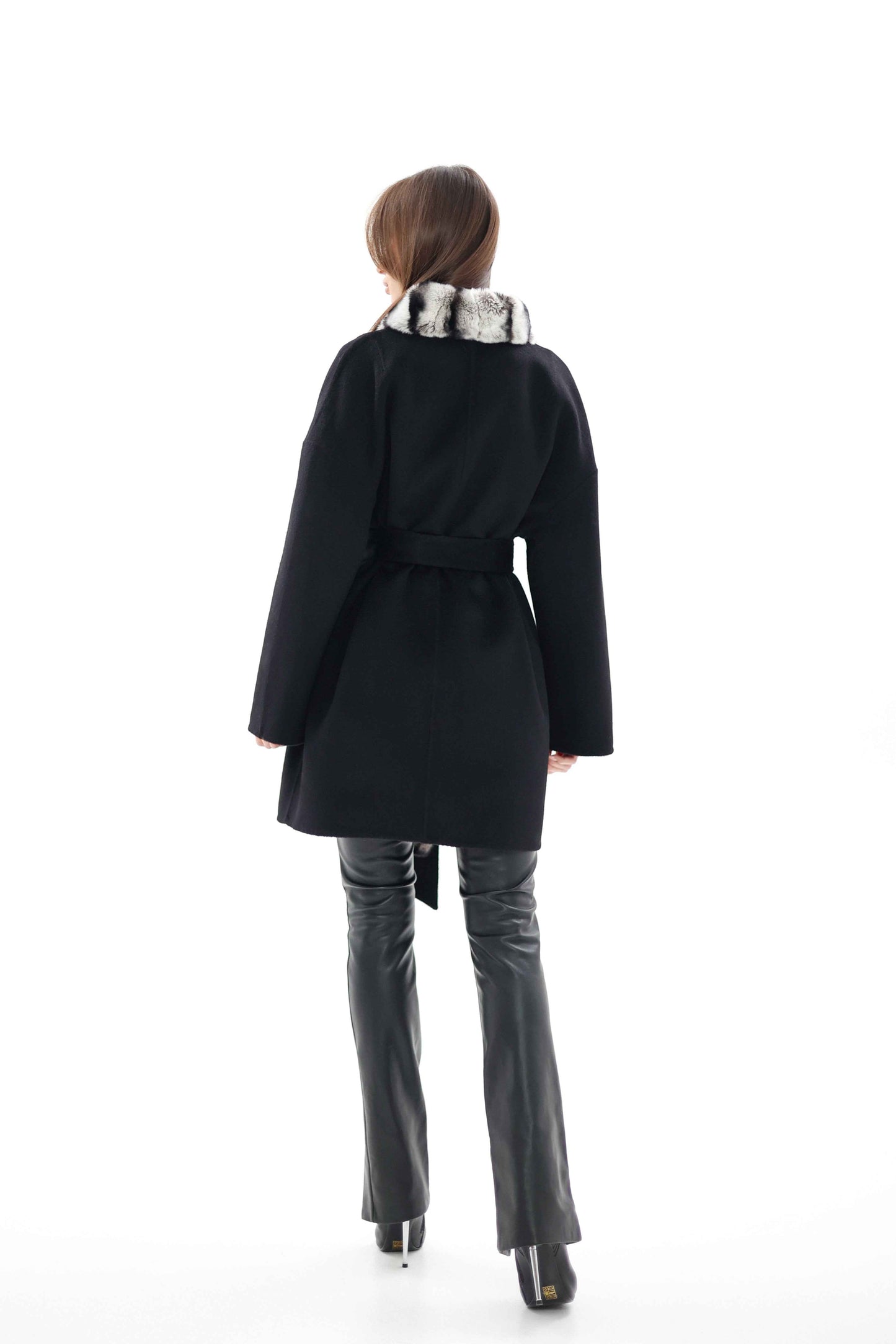 Genuine  French Orylag Fur Italian Cashmere Wool Coat 85cm