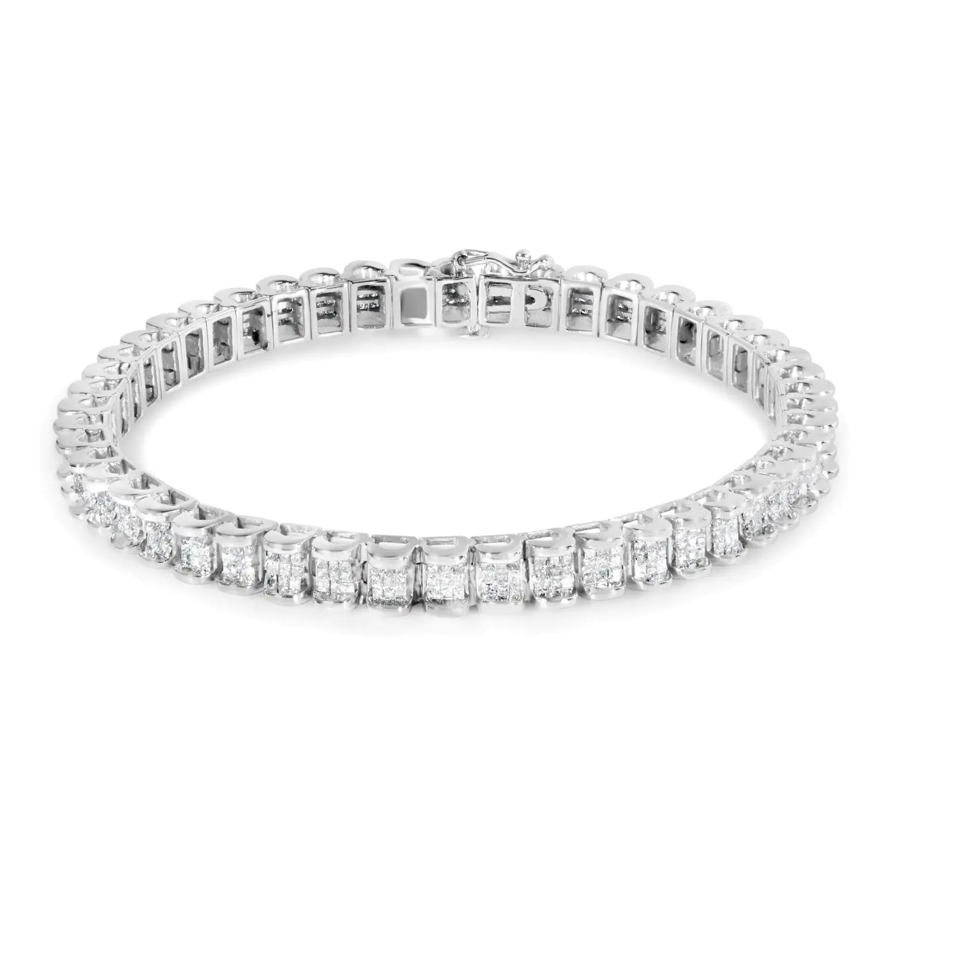 14K White Gold Princess Diamond Bracelet 3ct H-I SI1-SI2 - Solstik