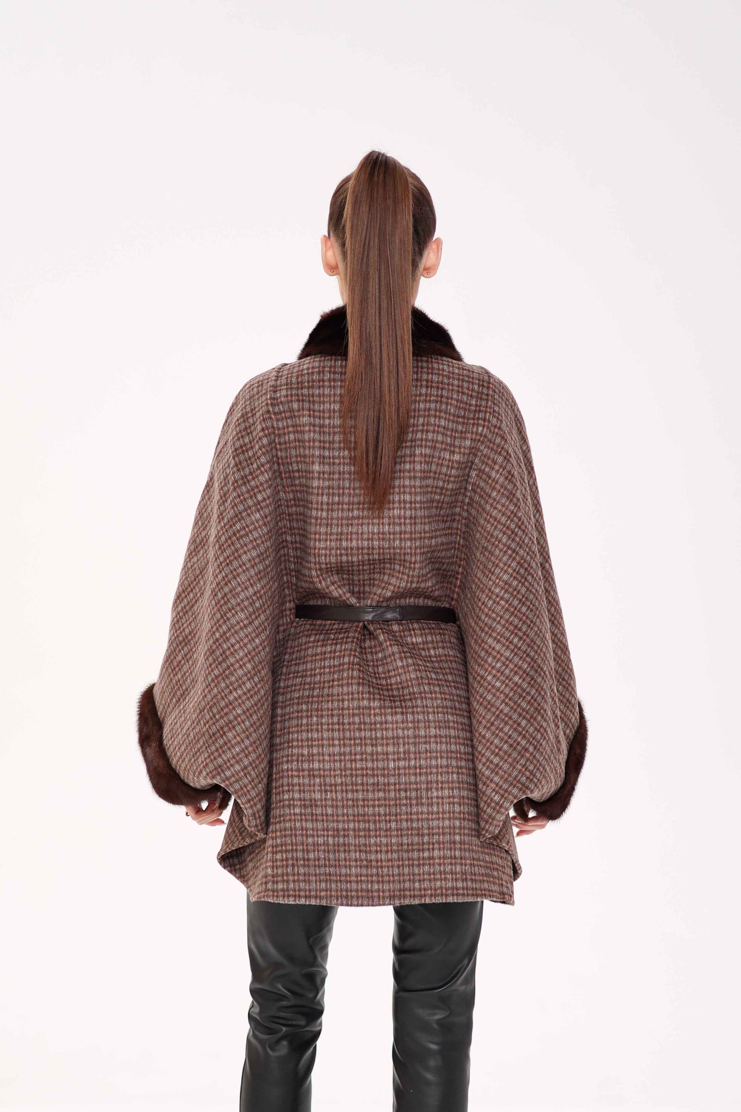 Genuine Scandinavian Mink Fur Double Face Wool Poncho
