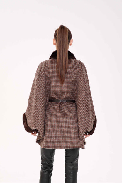 Genuine Scandinavian Mink Fur Double Face Wool Poncho