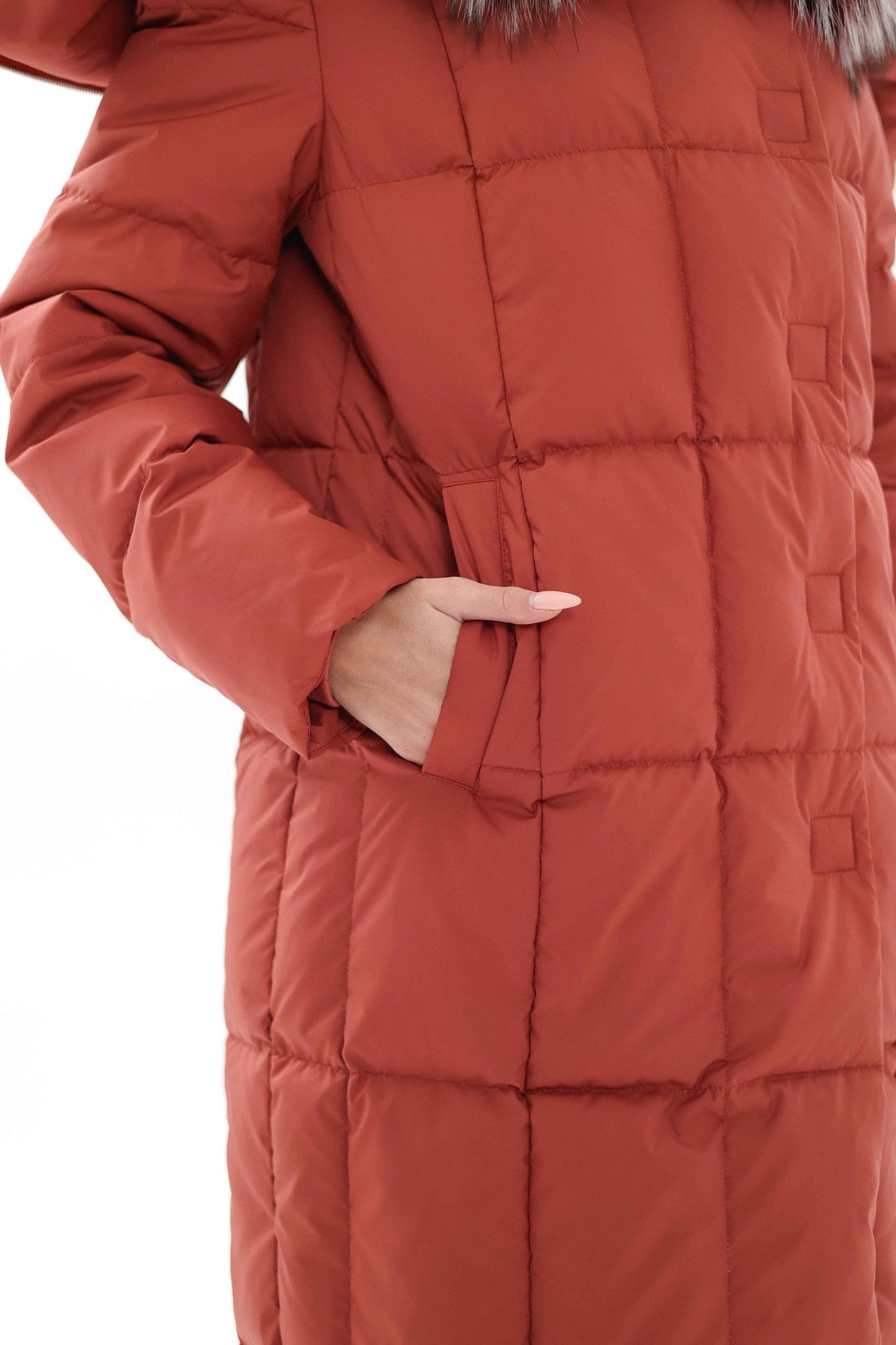 Genuine Silver Fox Fur Trim Down Coat