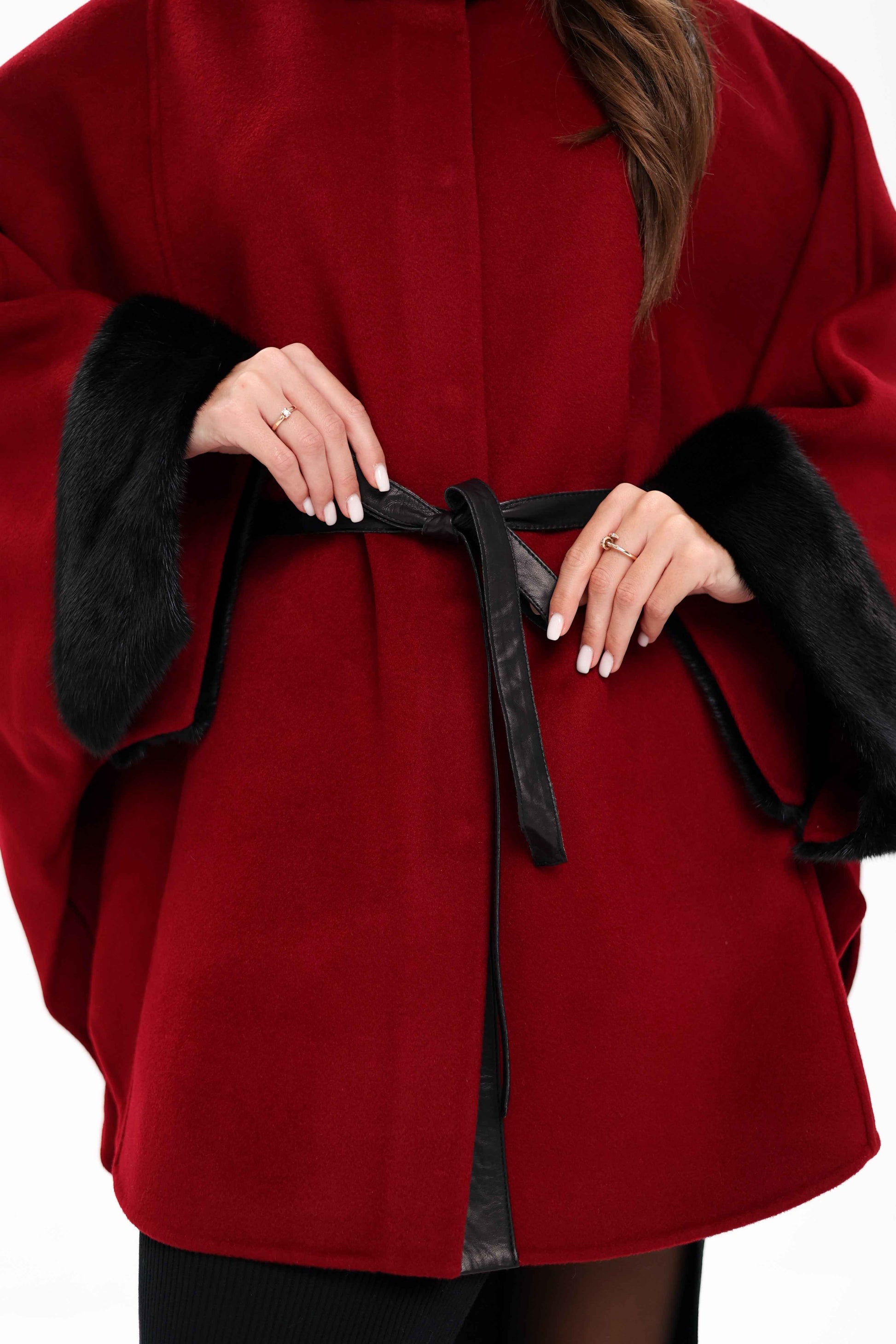 Genuine Scandinavian Mink Fur Double Face Wool Poncho