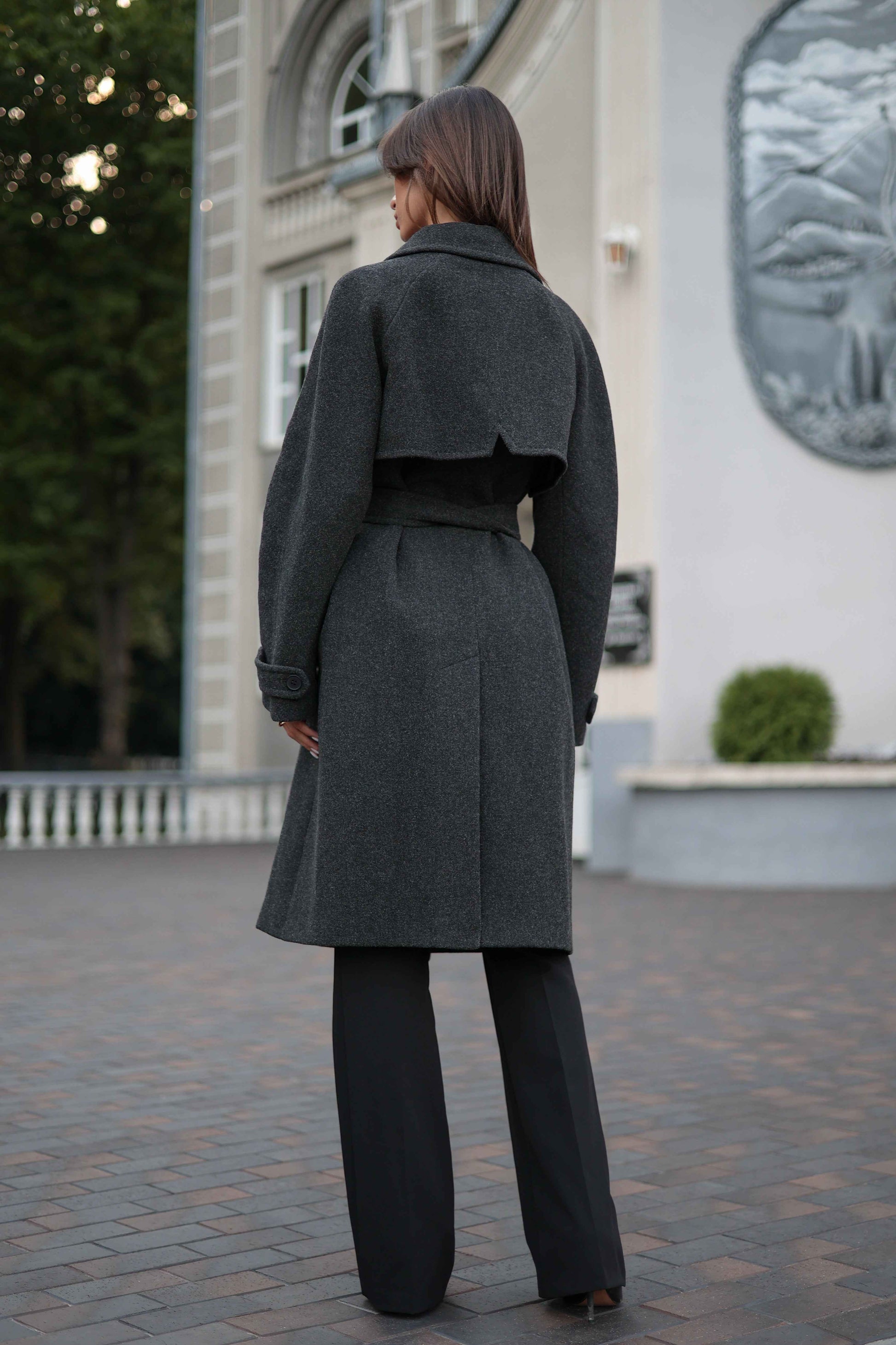 Classic Wool Blend Coat in Dark Grey