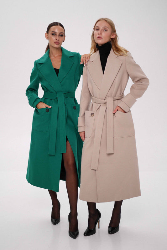 Eliza Classic Cashmere Wool Blend Overcoat in Nude