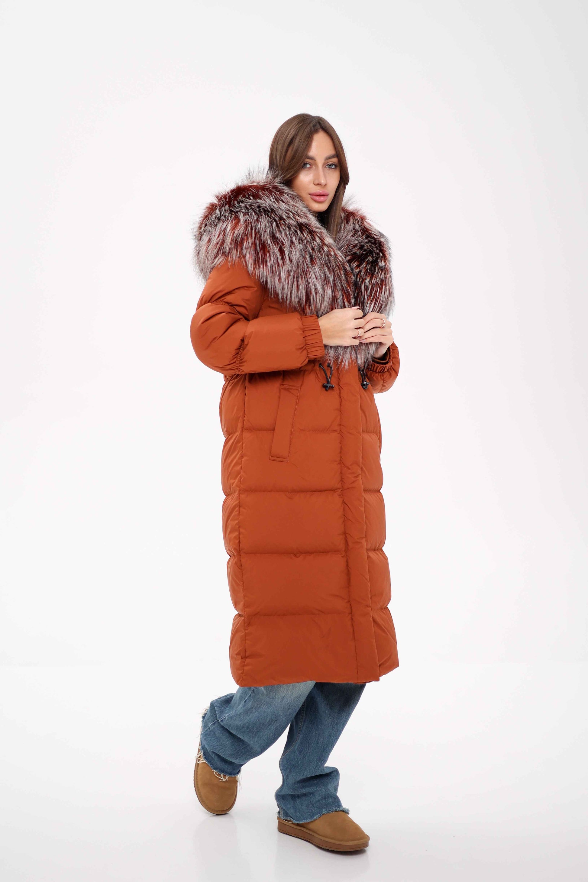 Genuine Silver Fox Fully Lined Hood Down Filled Coat