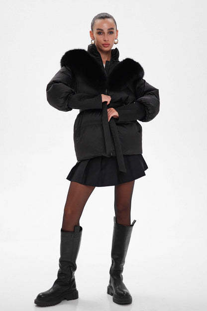 Pre-Order. Re-Stock Ships October 20. Amanda Genuine Fur Trim Down Fill Coat