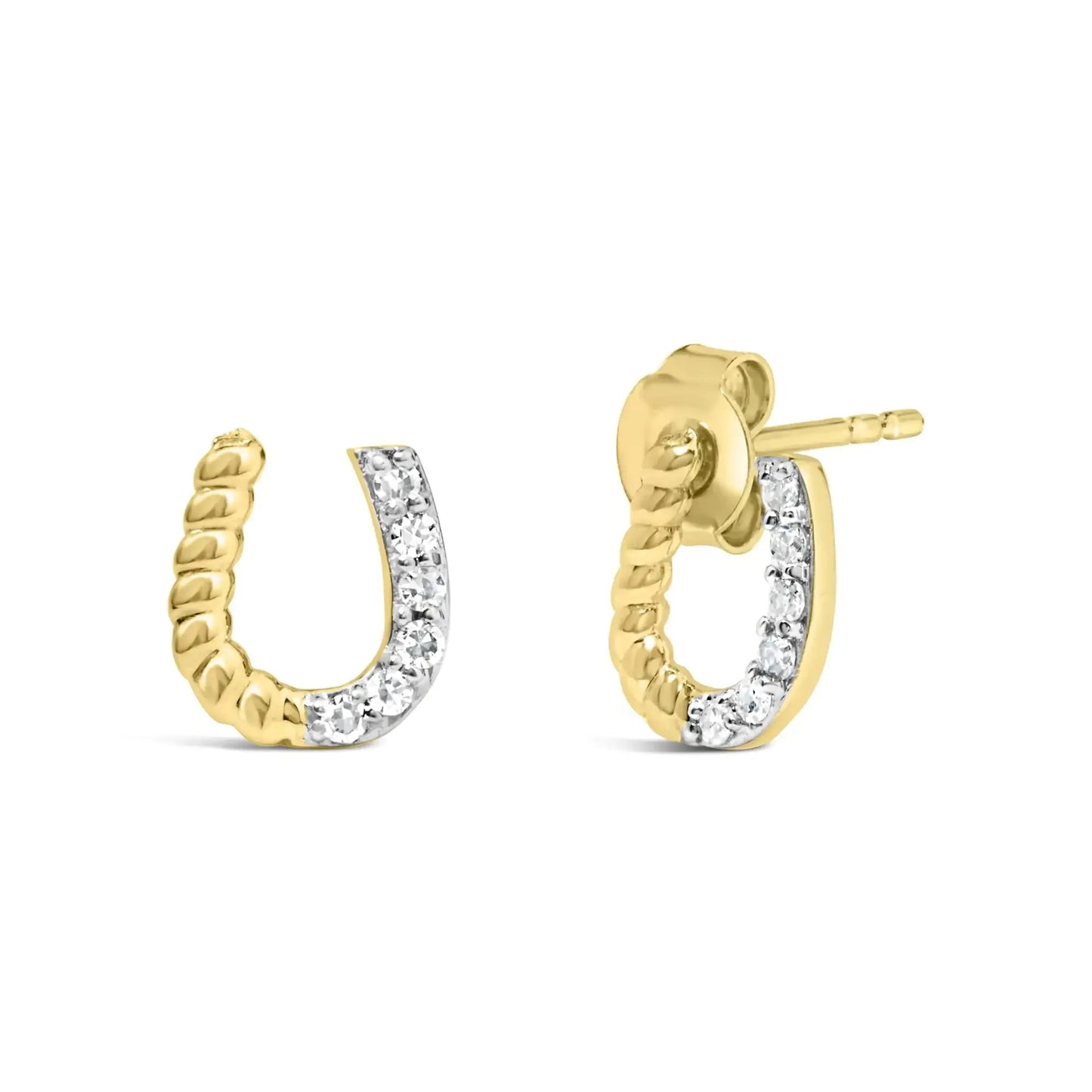 14K Gold Braided Horseshoe Diamond Studs - Solstik