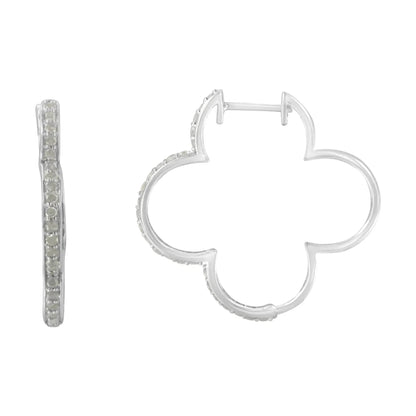 .925 Silver Diamond Clover Hoop Earrings - Solstik