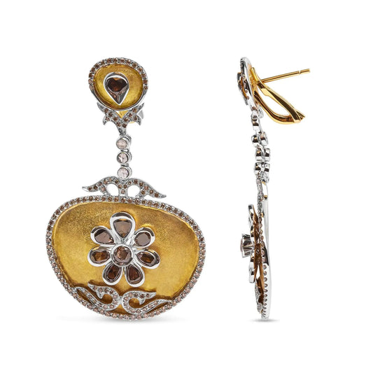 14K Gold Medallion Rose Cut Diamond Earrings - Solstik