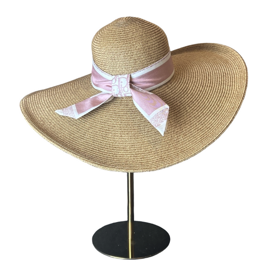 Trotter Pink Vintage Silk Scarf Perfect Straw Sun Hat - Solstik