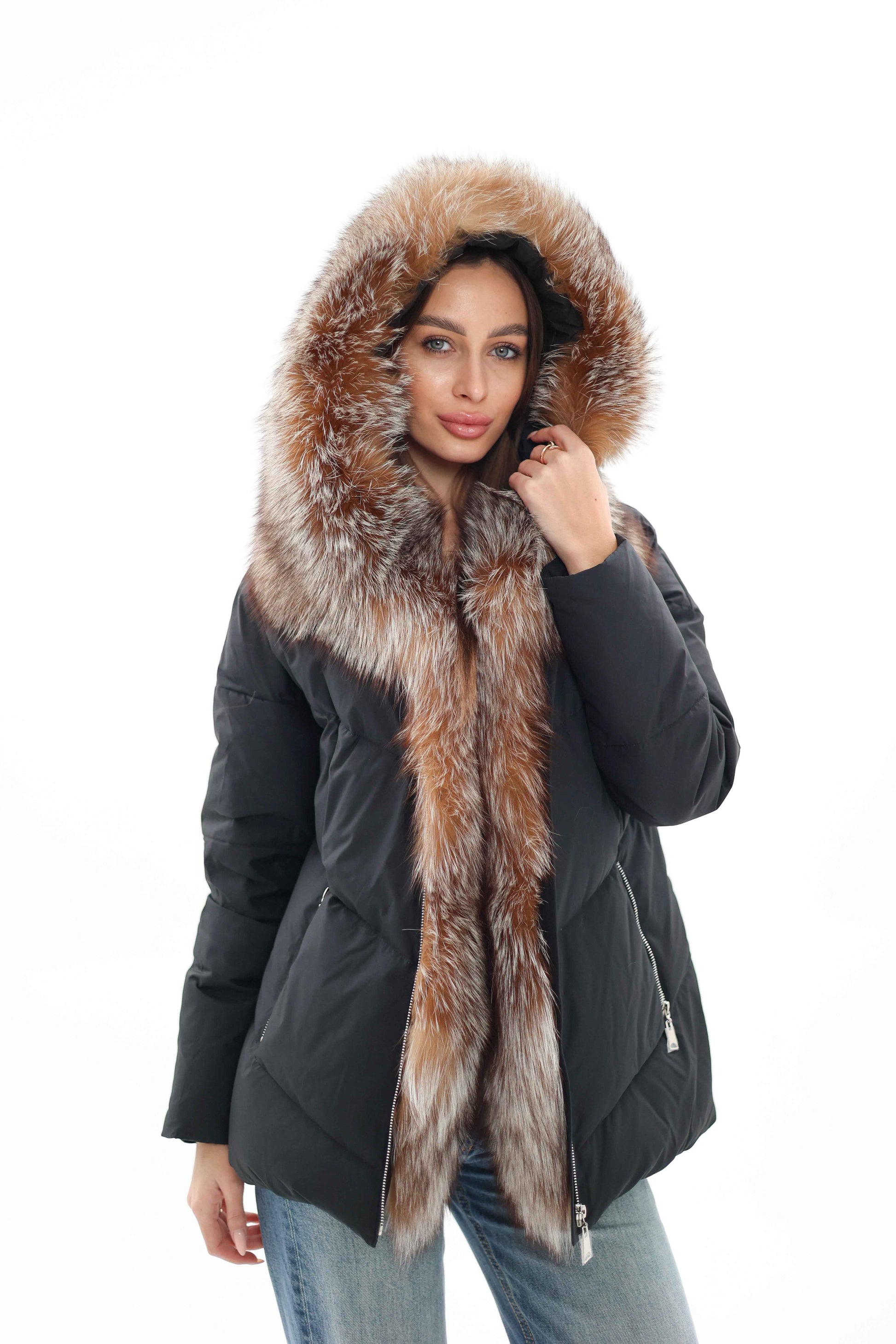 Genuine Silver Fox Fur Down Insulated Parka