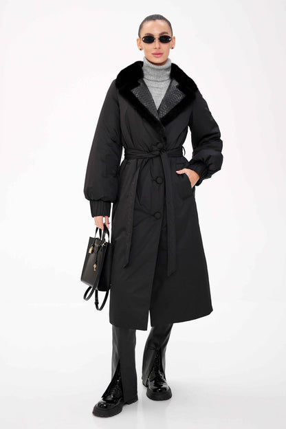 Genuine Mink Fur Real Python Leather Trim Coat