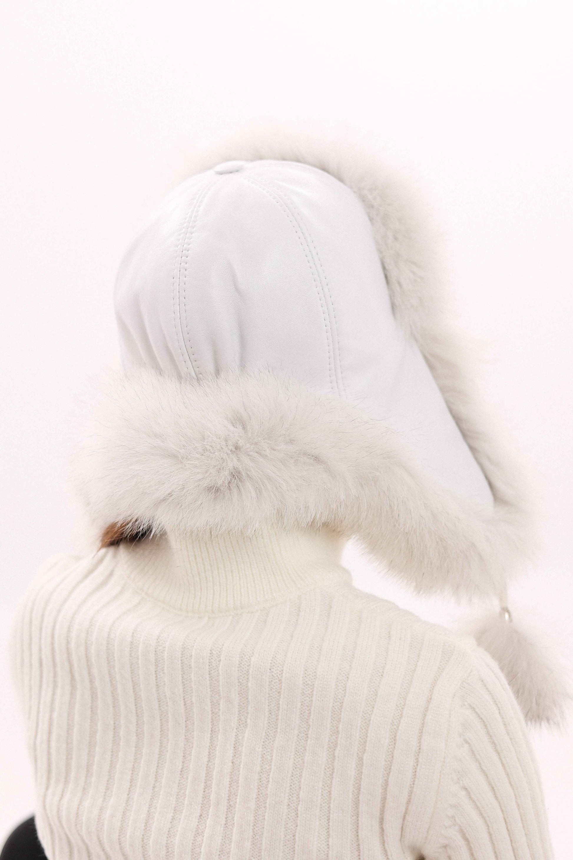Genuine Arctic Fox Fur Genuine Leather Hat