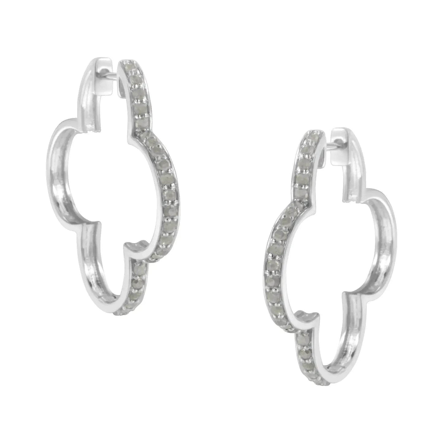 .925 Silver Diamond Clover Hoop Earrings - Solstik