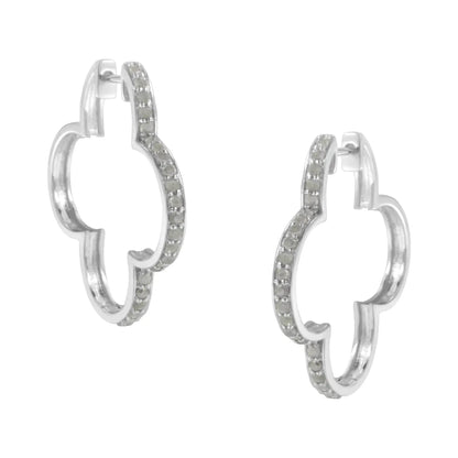 .925 Silver Diamond Clover Hoop Earrings - Solstik