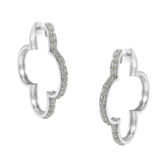 .925 Silver Diamond Clover Hoop Earrings - Solstik