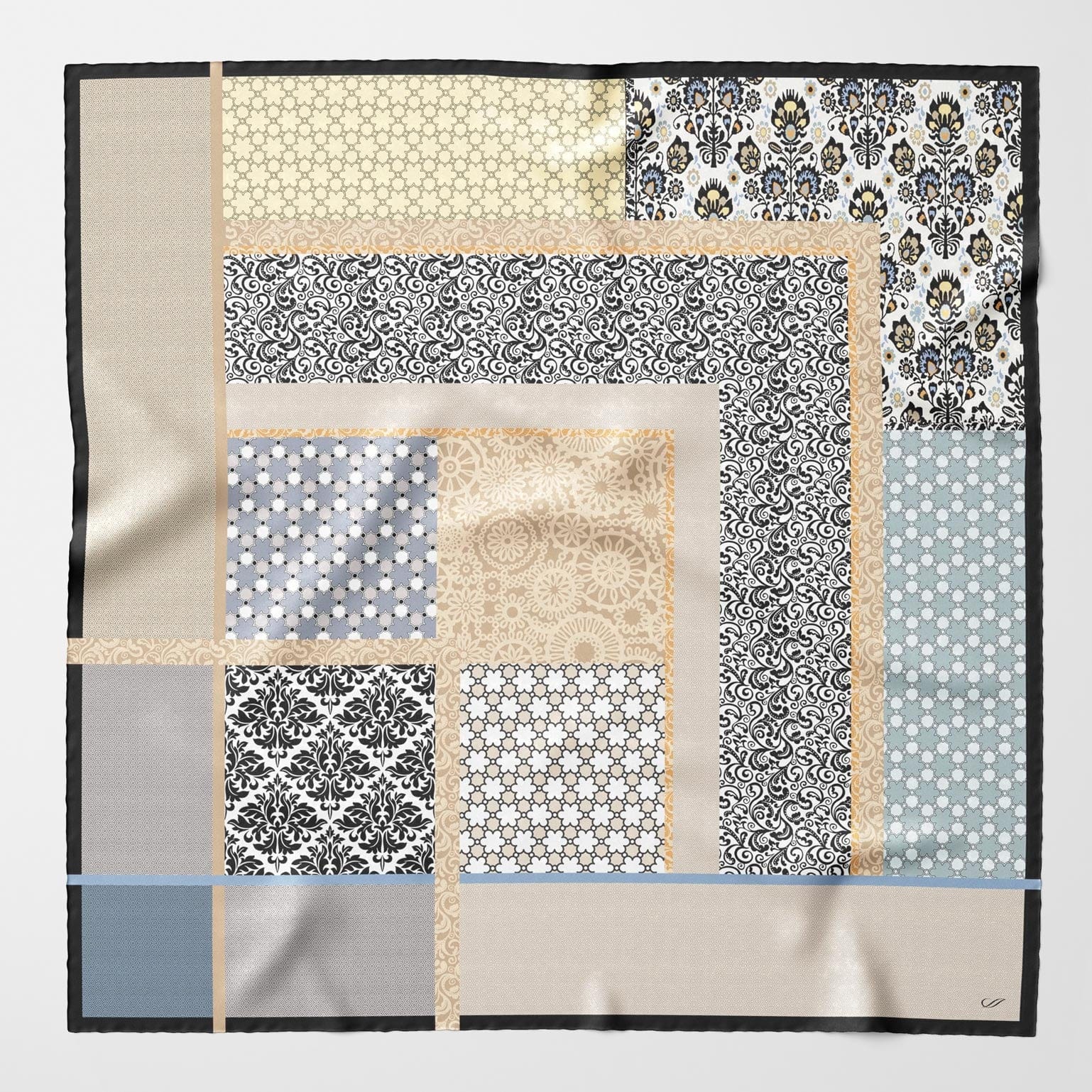 Dafne - Silk Scarf Shawl - Beige & Grey - Solstik