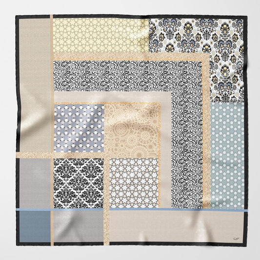 Dafne - Silk Scarf Shawl - Beige & Grey - Solstik