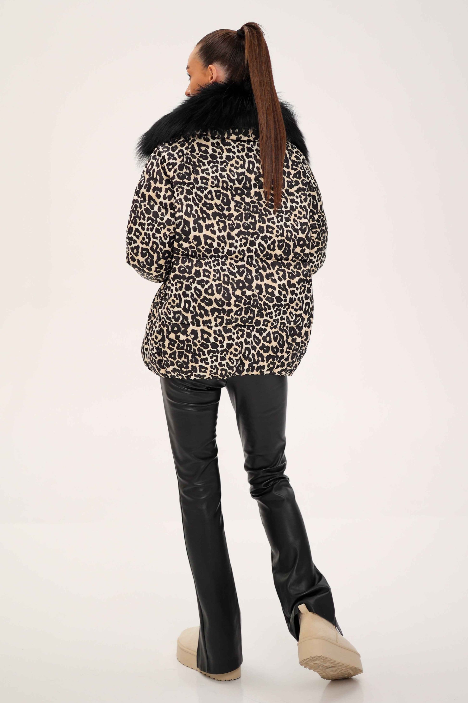 Genuine Polar Fox Leopard Luxe Down Parka