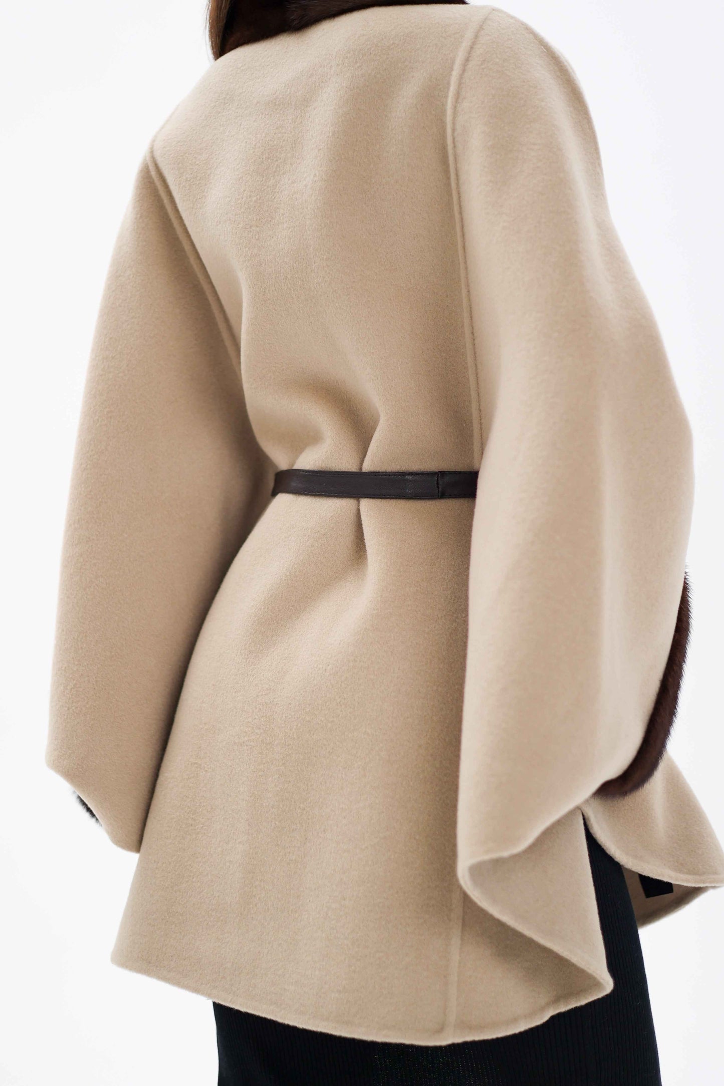Genuine Scandinavian Mink Fur Double Face Wool Poncho