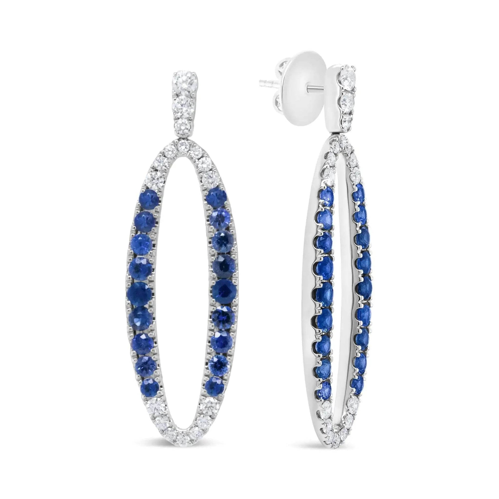 18K White Gold Sapphire & Diamond Oval Dangle Earrings - Solstik