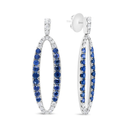 18K White Gold Sapphire & Diamond Oval Dangle Earrings - Solstik
