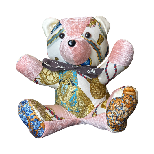 Poste et Cavalerie Vintage Silk Scarf Patchwork Teddy Bear - Solstik
