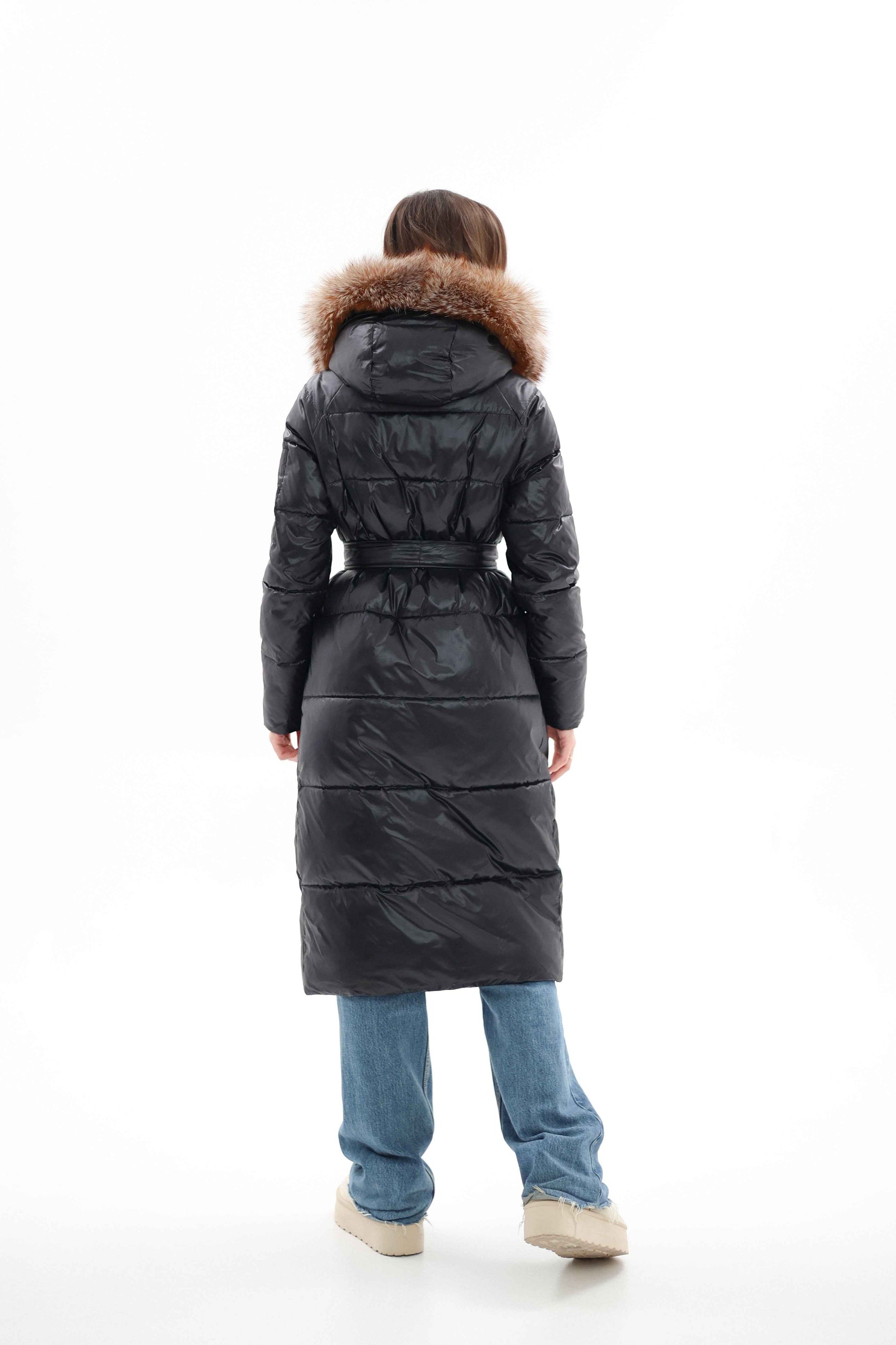 Genuine Silver Fox Fur Alternative Down Fill Coat