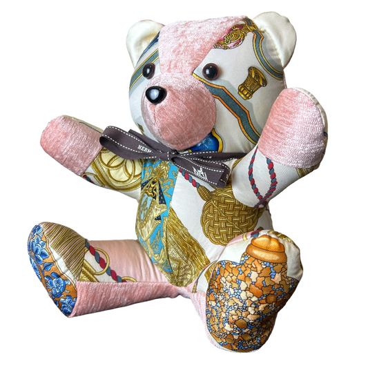 Poste et Cavalerie Vintage Silk Scarf Patchwork Teddy Bear - Solstik