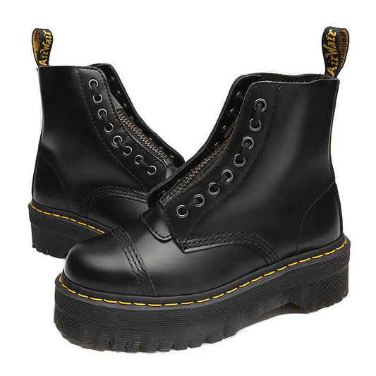 Women's Black Leather Boots with Muffin Bottom - Solstik