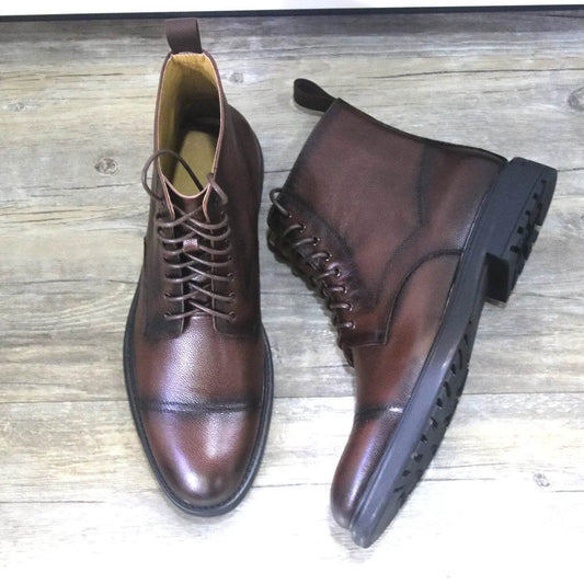 Black Round Toe Formal Leather Boots for Men - Solstik