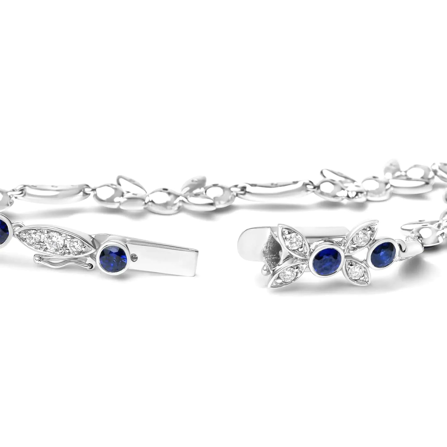 18K White Gold Sapphire & Diamond Floral Bracelet - G-H/SI1-SI2, 7" - Solstik