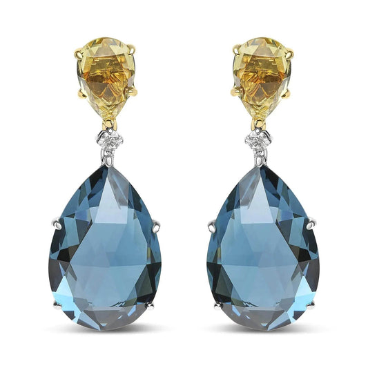 18K Gold Diamond & Dual Gemstone Dangle Earrings - Solstik