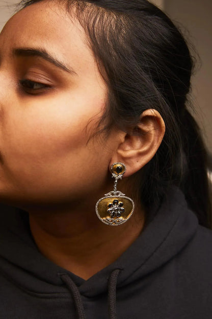 14K Gold Medallion Rose Cut Diamond Earrings - Solstik