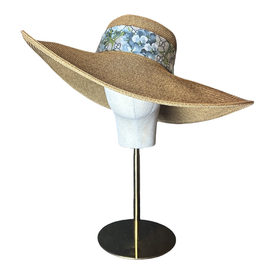 GG Logo Blooms Blue Perfect Straw Sun Hat - Solstik