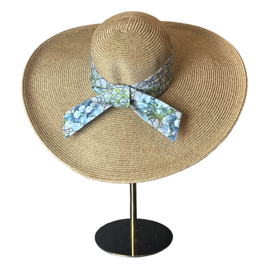 GG Logo Blooms Blue Perfect Straw Sun Hat - Solstik
