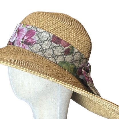 GG Logo Blooms Pink Perfect Straw Sun Hat - Solstik