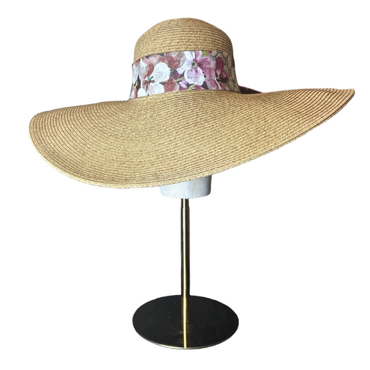 GG Logo Blooms Pink Perfect Straw Sun Hat - Solstik