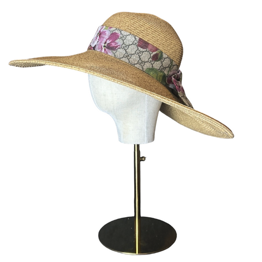 GG Logo Blooms Pink Perfect Straw Sun Hat - Solstik