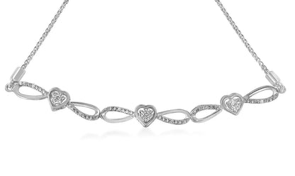 .925 Silver Diamond Heart & Infinity Adjustable Bracelet - Solstik
