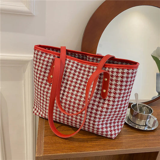 Houndstooth Print Tote Handbag - Solstik