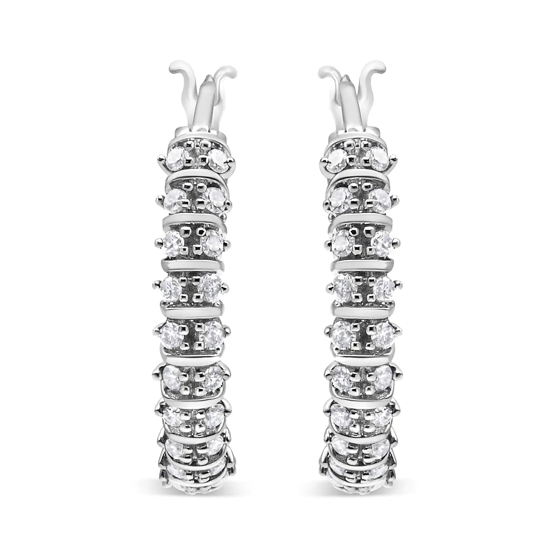 10K White Gold Double Row Lab Diamond Hoop Earrings - Solstik